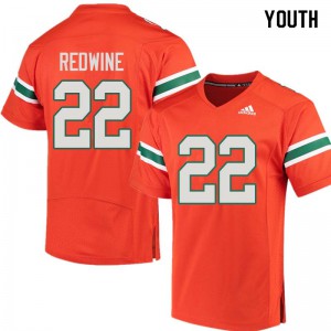 Youth Miami Hurricanes #22 Sheldrick Redwine Orange Embroidery Jersey 873387-913