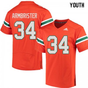 Youth Miami Hurricanes #34 Thurston Armbrister Orange NCAA Jersey 768197-971