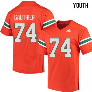 Youth Miami Hurricanes #74 Tyler Gauthier Orange Stitch Jersey 770819-332