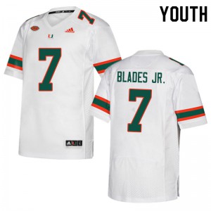 Youth University of Miami #7 Al Blades Jr. White Player Jerseys 290644-818
