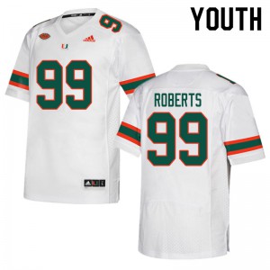 Youth University of Miami #99 Elijah Roberts White Embroidery Jersey 845654-829